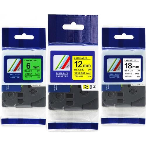 JETLAND 5pcs tze211 6mm 18mm Brother P-touch Printer label tape tze-241 tz-641 laminated ribbons