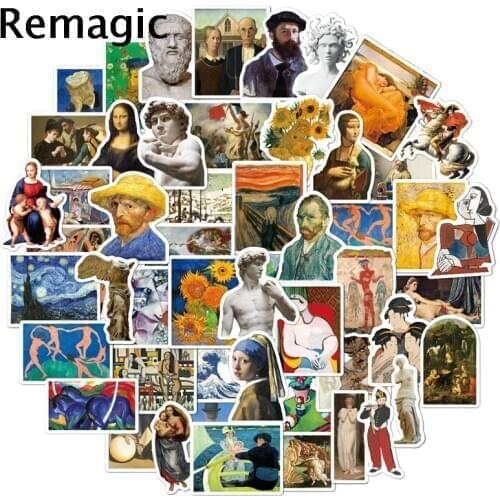 52pcs Oil painting art Van Gogh Mona Lisa Stickers decal scrapbooking diy pasters home decoration phone laptop waterproof