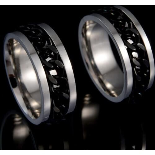 Fashion Rock Hip Hop Party Chain Ring Lovers Couple Engagement Wedding Ring Locomotive Punk Colgante Metal Trinket Accesorios