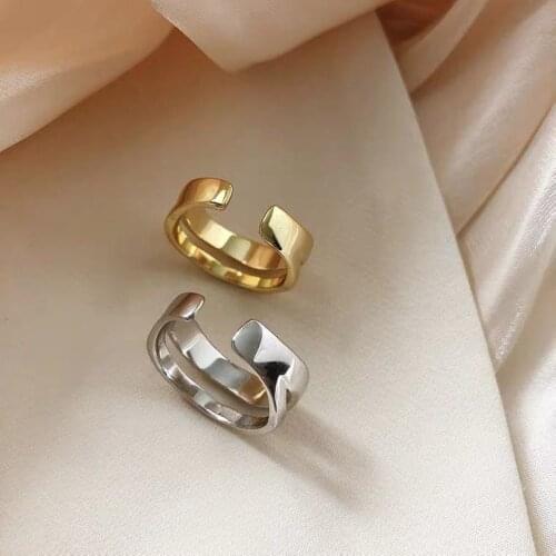 1 PCS New Minimalism Temperament Open Rings For Women Personality Irregular Double Smooth Wave Ring Korean Fashion Jewelry