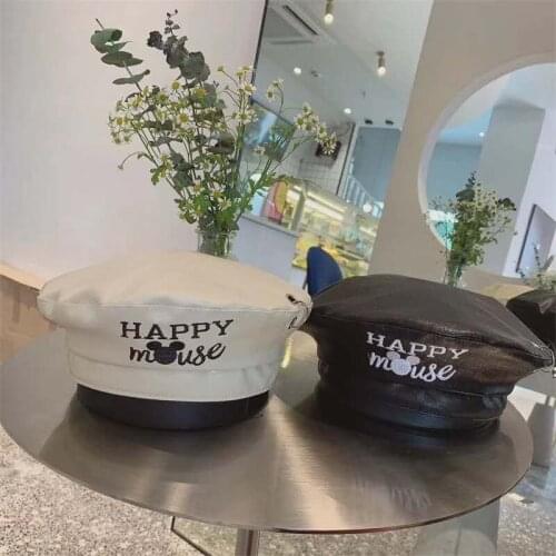 Korean Fashion Wild British Beret Retro Embroidered Leather Hat Early Autumn Outing Sun Shading Painter Hat Female Cap