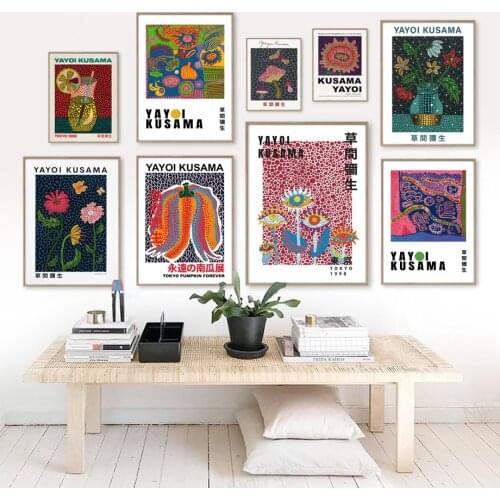 Colorful Flower Drink Vase Abstract Kusama Yayoi Wall Art Canvas Painting Posters And Prints Wall Pictures For Living Room Decor