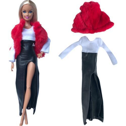 NK1x Doll Red Shawl +Dress Daily Casual Wear Outfit Fashion Coat Dress Up Baby Toys For Barbie Doll Accessories Gift Toy 05D 5X