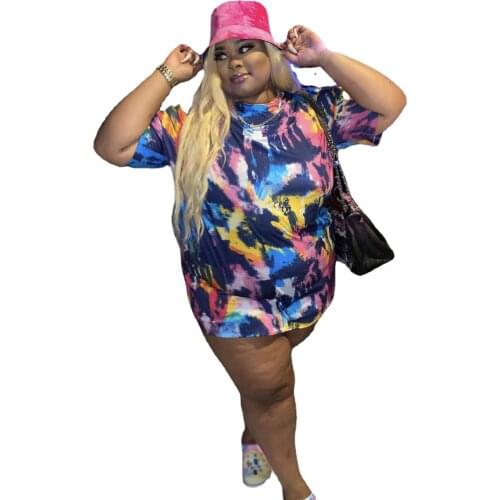 L-4XL plus size dresses summer 2021 fashon printing mini shorrt sleeve sexy blue bodycon dress women Wholesale Dropshipping