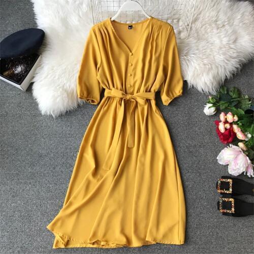 Fashion 2020 Spring V Neck Summer Midi Long Dress Party Bandage Women Casual Elegant Dresses Tie High Waist A-Line Vestidos