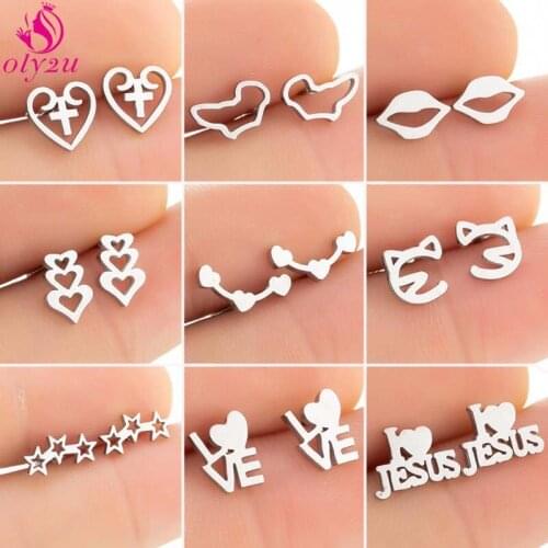Gothpunk Fashion Minimalist Mini Heart Stud Earrings Female Girl Stainless Steel Cute Star Jewelry Earrings Christmas Gift 2020