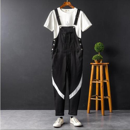 M-xxl Autumn Tide Men Personality Casual Splice Jumpsuit Feet Suspenders Korean Self-cultivation Overalls Hairstylist Bib Pants