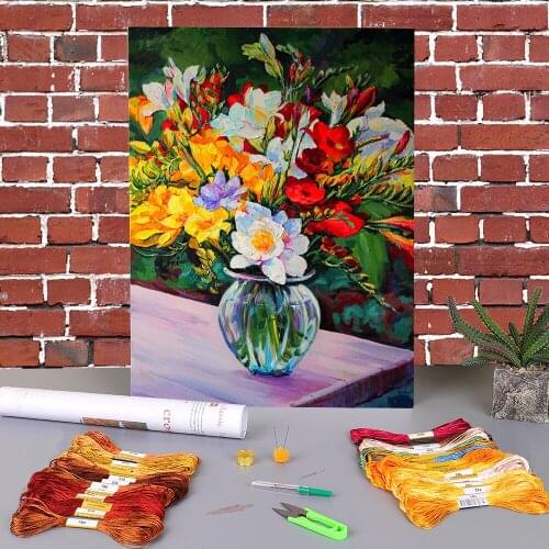 Landscape Flowers Printed Canvas 11CT Cross-Stitch Set Embroidery DMC Threads Handmade Handiwork Needlework Different