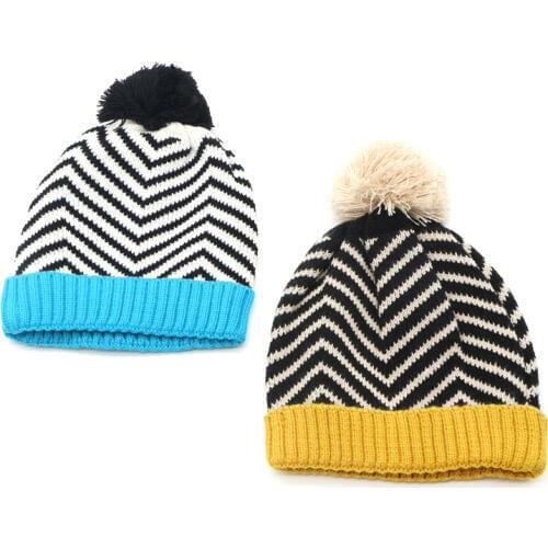 Autumn Winter Children Hats Baby Knitted Ball Caps Boys Girls Cute Warm Beanies New Fashion Kids Wave Knitting Wool Hat Female