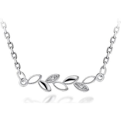 925 Sterling Silver Olive Branch Shiny Crystal Necklaces Short Chain for Women Jewelry Wedding Gift Wholesale Drop Shipping
