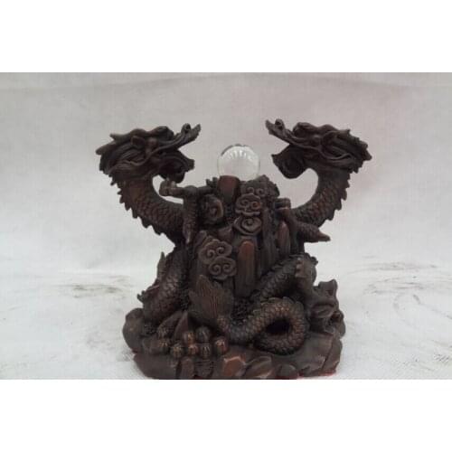Song voge gem S2612 Chinese Pure Bronze Carved Animals FengShui Decorate Put Dragon Head Ball Statue