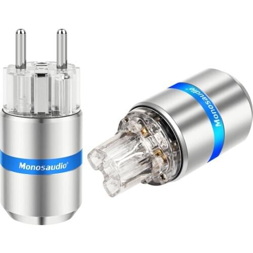 Monosaudio E107R/F107R 99.998% Pure Copper Rhodium Plated Schuko EU Power Plug European Male connector+IEC Female Connector Plug