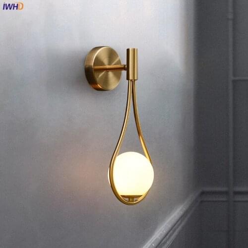 IWHD Modern Glass Ball LED Wall Light Fixtures Plating Metal Bedroom Bathroom Mirror Stair Nordic Wall Sconce Wandlamp Lighting