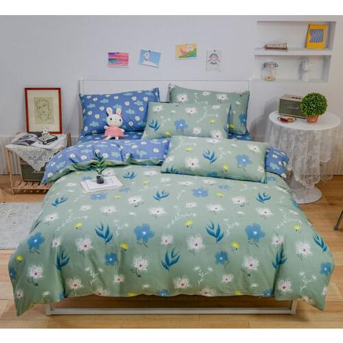 Svetanya Pastoral Flowers Green Cotton Duvet Cover Set Printed Bedding Set (Flat Fitted Sheet Cover Pillowcase) Twin Queen Size
