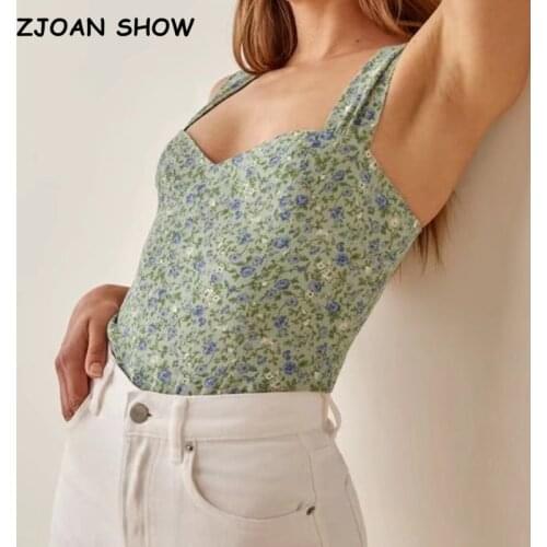 2021 Summer Green Polka Dot Print Tank Tops Women Summer Tanks Retro Girl Sexy Slim Chiffon Crop Top Short Tees Sexy Camisole