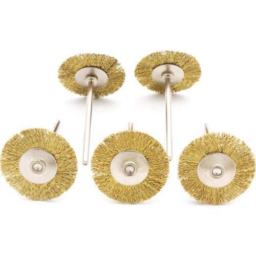 URANN 5pcs 3.0mm Shank Brass Wire Polish Brush Wheel Electric Grinder Rotary Tool