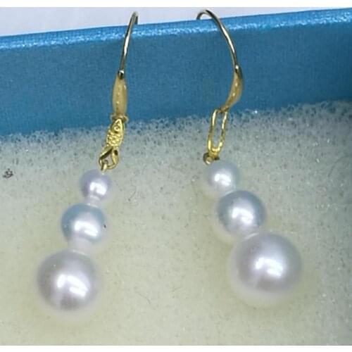 Gorgeous 3pcs round freshwater pearl dangle earring G18K white purple