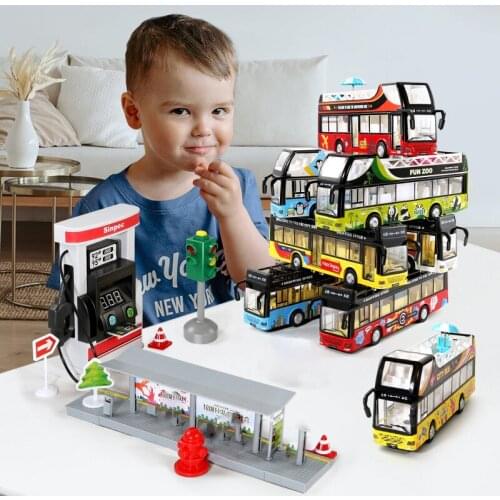High-quality Alloy Double-decker Tourist Sightseeing Model Sound and Light Version Open Top Bus Childrens Toy Birthday Gift