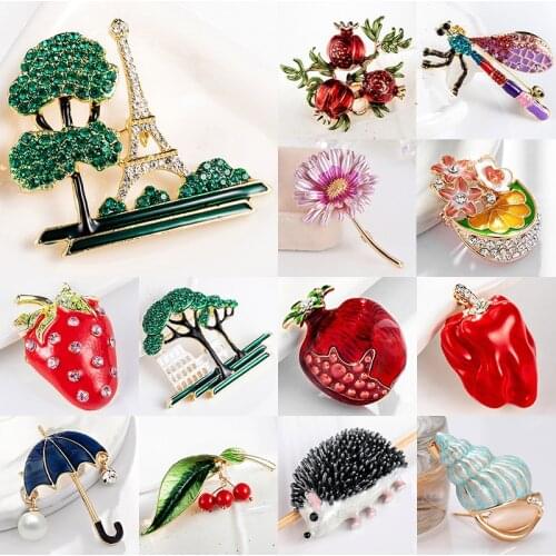 Lapel Pin Clothing Scarf Xmas Badges Enamel Animal Fruit Shape Red Pomegranate Brooch for Women Green Leaf Cherry Brooches Suit