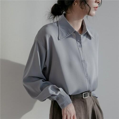Womens Chiffon Shirt Loose Long Sleeve Shirt Top Spring Autumn Plus Size Women Clothing