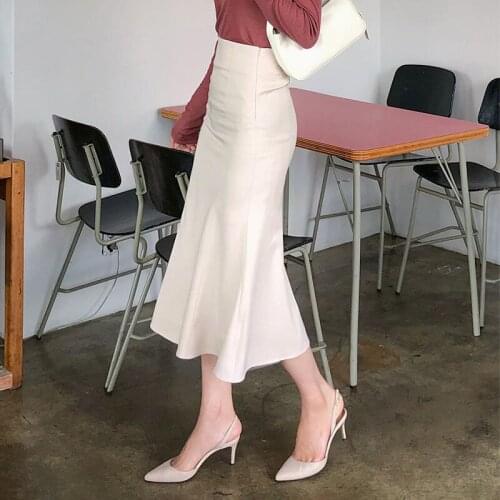 Women 2021 Summer Fashion Solid Color Thin Skirts Female New Mid-long Ruffled Skirt Ladies High Waist Slim Mermaid Skirts E267