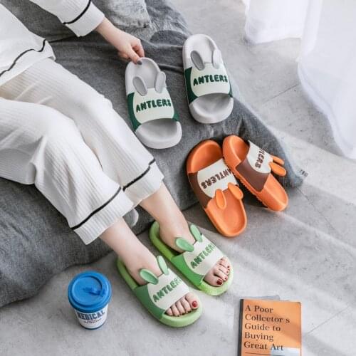 Summer New Womens Home Slippers Thick Soles Comfortable Waterproof Non-slip Bathroom Bath Slippers Cute Rabbit Couple Slippers