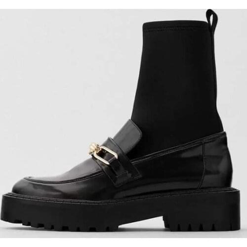 2021 Zar New Womens Ankle Boots Autumn Winter High Heels Boots For Women Round Toe Elasticity Platform Fashion Boots Female