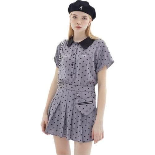 Korean Sweet Summer 2 Pieces Sets Pleated Skirt Plaid Skirt + Summer Love Skirt Short Sleeved Shirt Female Sets N0047