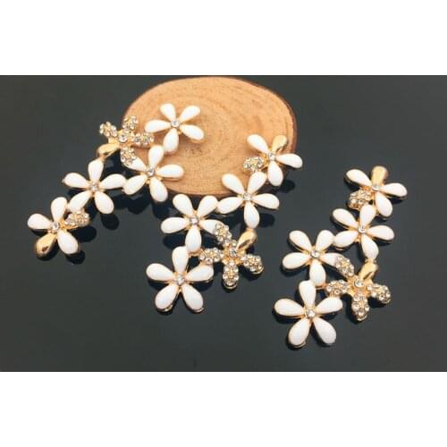 10 PCS 32mm*62mm Fashion Metal Alloy KC Gold Color Rhinestone Flowers Connectors Charm For Jewelry Making Accessories
