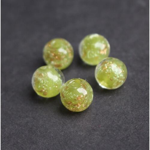 10pcs/lot 12mm Lampwork Glass Beads Glass Luminous Beads Solid Green Color With Shinning Sand for earring necklace making