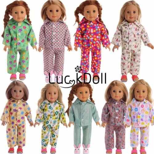 10 styles Cozy cute printed pajamas Doll Clothes Fit 18 Inch Doll Our Generation and Journey Doll