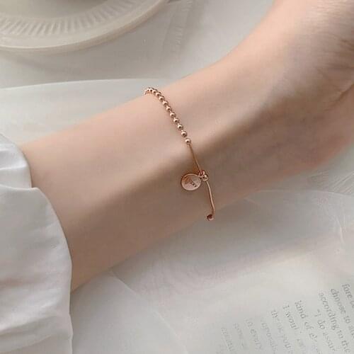2020 New Bracelets For Women Lucky Circle Asymmetric Simplify Korean Design Rose Gold Color Fashion Jewelry KBH403