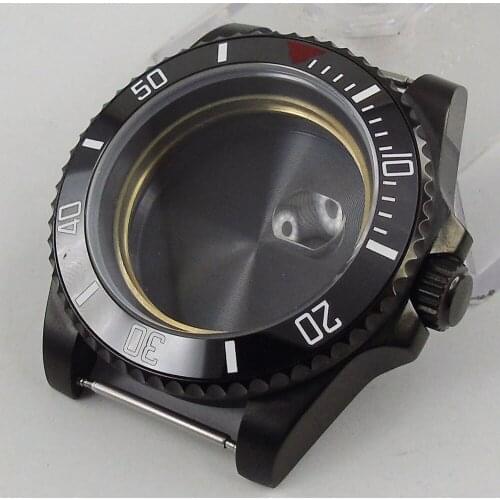 40mm Sapphire Glass Ceramic Bezel PVD Watch Case fit NH35A NH36A MIYOTA 8215 821A 8205 Seeing/Solid Glass Back