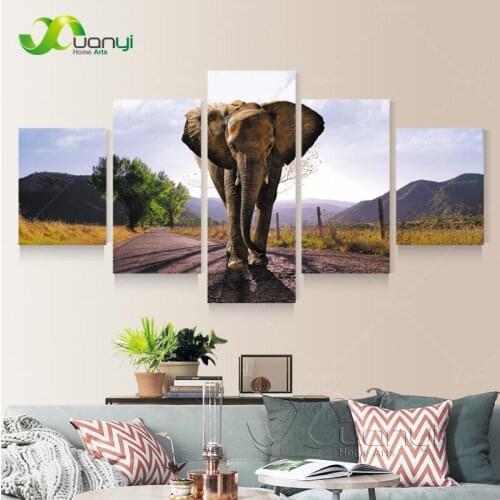 5 Panel Elephant Painting Canvas Wall Art Picture Home Decoration For Living Room Modern Painting Canvas Print Unframed PR1228