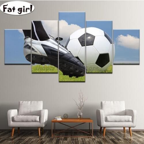 5 Pieces Football Paintings embroidery Frame Modular Pictures diamond painting square round diy 5D mosaic packing diamond kits