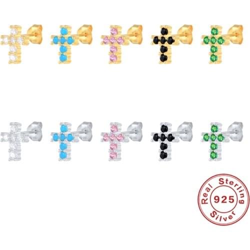 Canner 925 Sterling Silver Cross Stud Earrings Set Rainbow CZ Mosaic Crystal Fashionable Zircon Piercing Kolczyki damskie 1 Pair