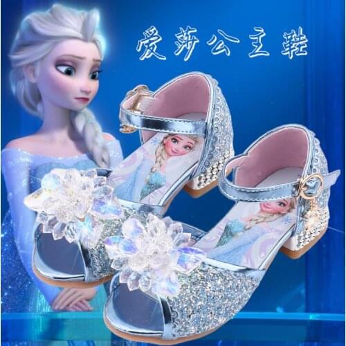 Disney girls sandals new summer childrens fish mouth shoes girls crystal shoes Frozen 2 elsa Princess shoes