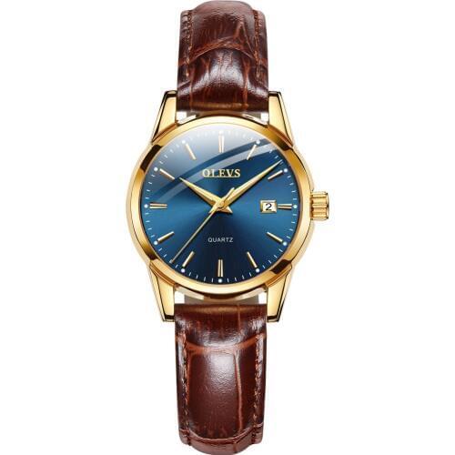 OLEVS Women Watches Breathable Fashion Leather Band Gold Case Quartz Casual Ladies Dress Wristwatch Gifts for Womens L6898