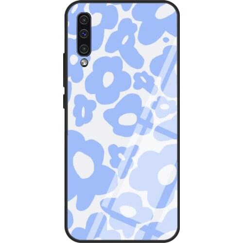 Hippy Flowers Swirl Blue Tempered Glass Case For Samsung A51 A71 A31 A40 A50 A70 A20e A21S A12 A32 A52 A72 Cover