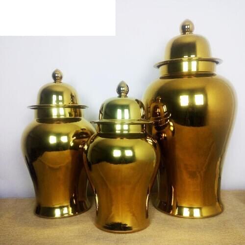 Jingdezhen porcelain temple jar Classical Chinese Large Vase Model Room Soft Furnishings Handicrafts Ornaments gold ceramic jar