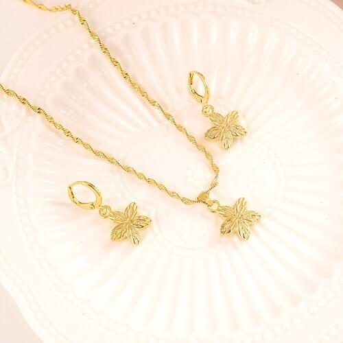 Dubai Fashion Jewelry Sets Necklace Flower Shape Pendant Earrings Jewelry Gold Dubai Bridal Wedding Jewelry Party Gifts