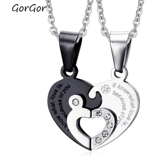 GorGor Trendy Classic Love Puzzle Titanium Steel Black and White Color Necklace for Understated Couple Jewlery Gift CN-065