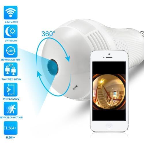 Hamrolte 360Degree 3D VR Panoramic Camera Bulb Smart LED Lights Wireless Wifi IP Camera Two Way Audio,Motion Detection,ICsee APP