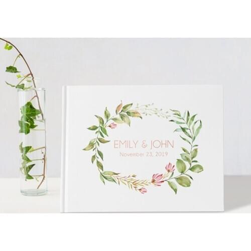 Personalized Greenery Wedding Guest Book Alternatives Wreath Guestbook White Wedding Guestbook Album Custom Names Wedding Gifts