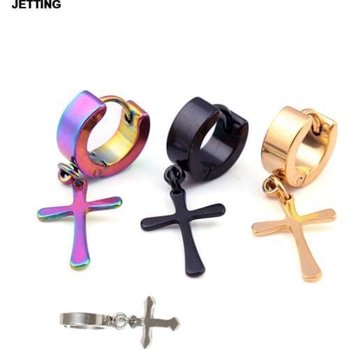 JETTING 1Pcs New Fashion Titanium Steel Ear Clip Women Men Cross Shaped Ear Stud Earrings Ear Accessories Wholesale 4Colors