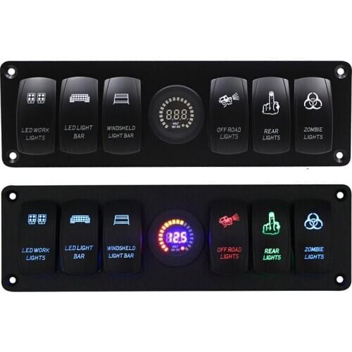 JX-LCLYL 6 Gang Car Marine Boat 12V LED Rocker Switch Panel Circuit Breaker Voltmeter