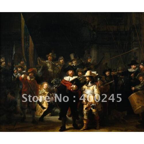 Oil on canvas Classical famous painting The Night Watch by Rembrandt (van Rijn) 100%handmade High quality free shipping