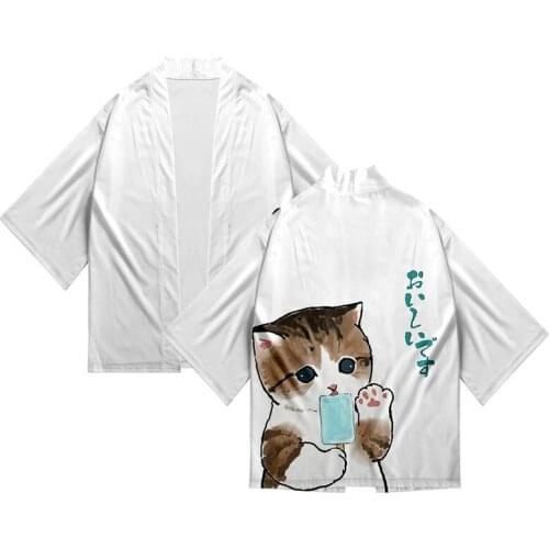 Animal Cute Cat Eat Ice Cream Kimono Shirt 3d Printed Cloak Fashion Men Women Seven Point Sleeve Tops Cardigan Jacket Streetwear