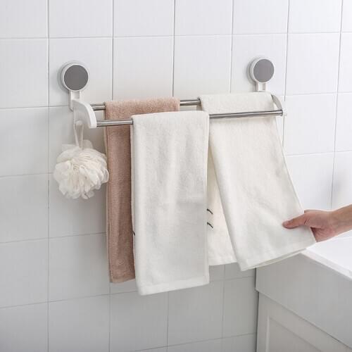 Adhesive Bathroom Towel Bar with 2 Stainless Steel Poles No Drilling Bearing Weight 6.6 Lbs Towels Hanger Laundry Hook