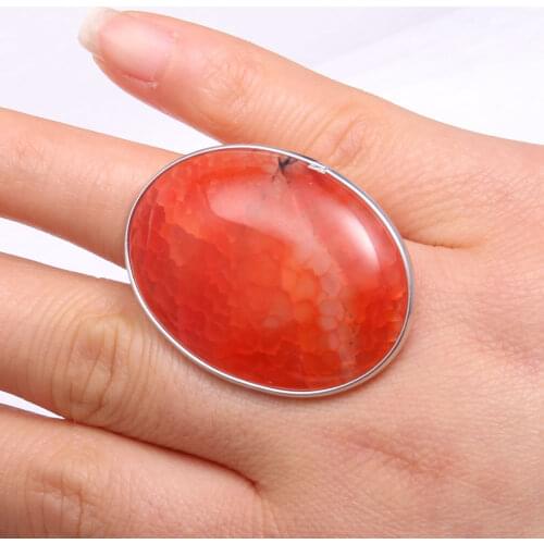 Natural stone rings charm agated jewelry orange dragon agated models trendy gift for women or girlfriend adjustable size 30x40mm